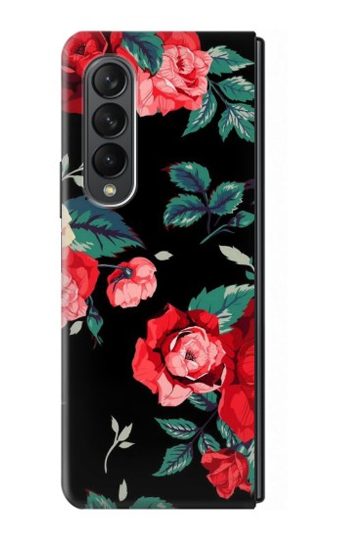W3112 Rose Floral Pattern Black Hard Case For Samsung Galaxy Z Fold 3 5G