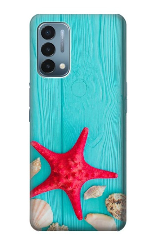W3428 Aqua Wood Starfish Shell Case Cover Custodia e Flip Case per OnePlus Nord N200 5G