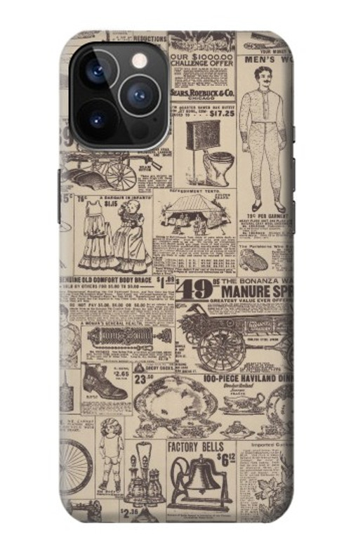 W3819 Retro Vintage Paper Case Cover Custodia e Flip Case per iPhone 12, iPhone 12 Pro