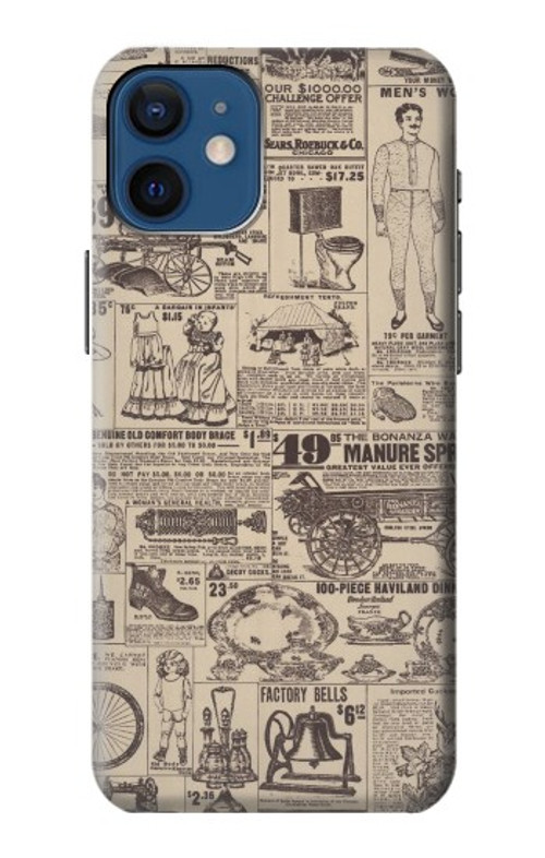 W3819 Retro Vintage Paper Case Cover Custodia e Flip Case per iPhone 12 mini