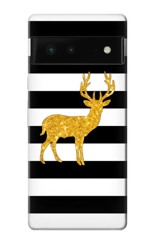 W2794 Black and White Striped Deer Gold Sparkles Case Cover Custodia e Flip Case per Google Pixel 6