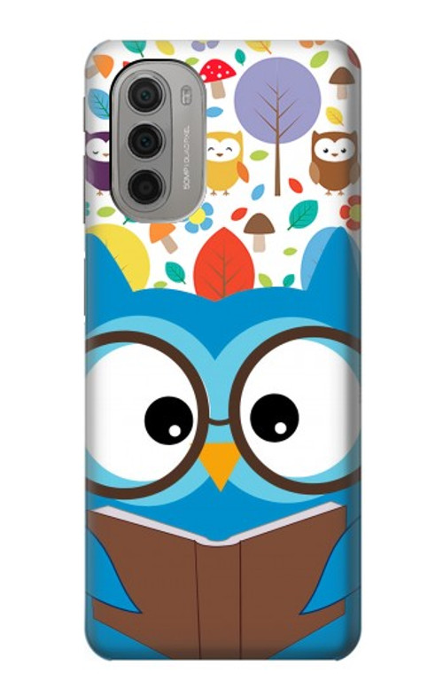 W2521 Cute Nerd Owl Cartoon Case Cover Custodia e Flip Case per Motorola Moto G51 5G