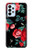 W3112 Rose Floral Pattern Black Case Cover Custodia e Flip Case per Samsung Galaxy A23