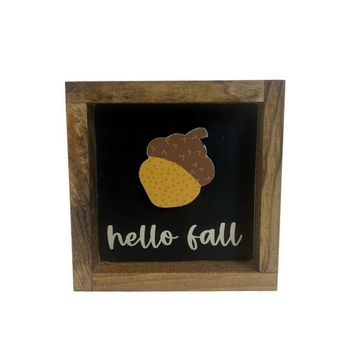 Hello Fall 5x5 Box Sign with Acorn