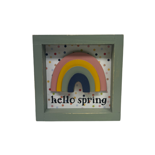 Hello spring 5x5 box sign with rainbow