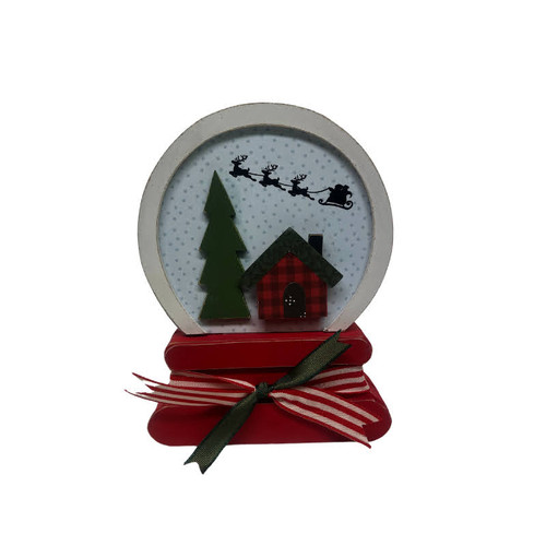 Cabin snow globe w/Santa and reindeer