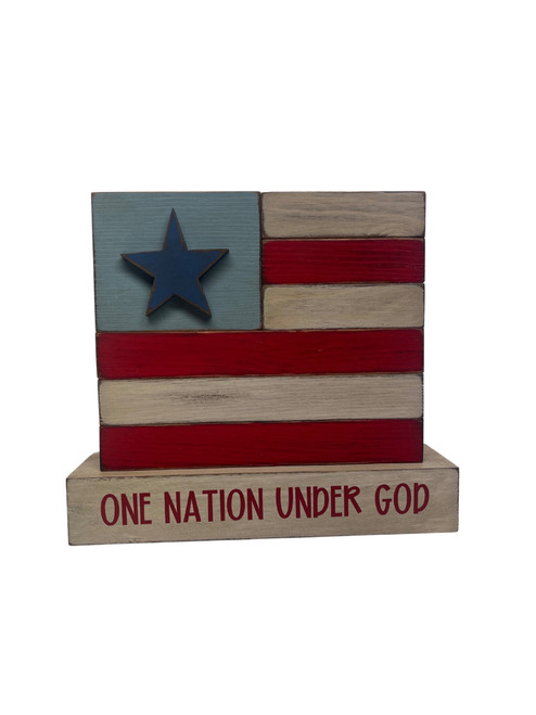 one nation under God flag on block
