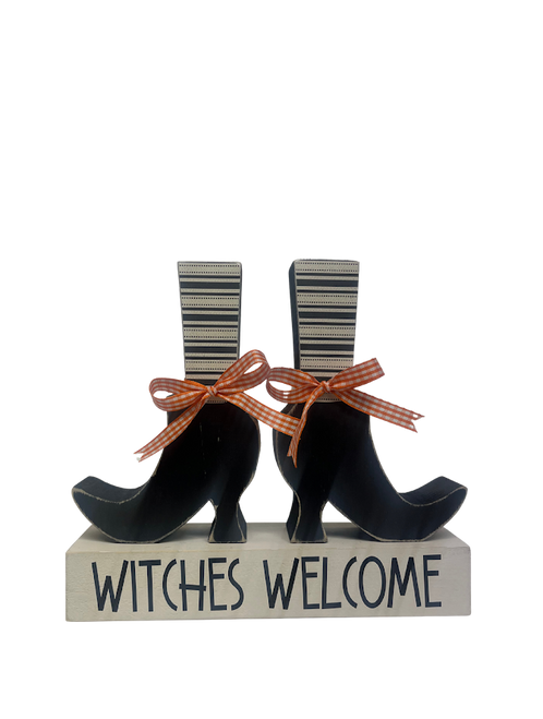 Welcome Witches boots on block
