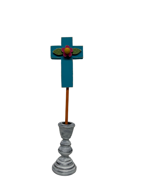 Cross on base and dowel with flowers