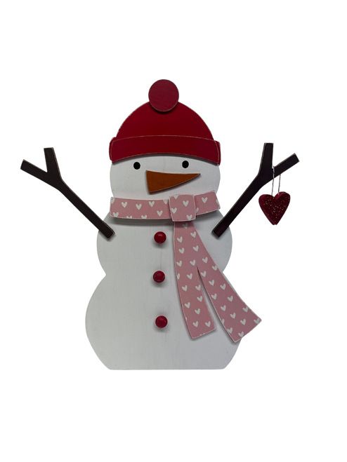 Standing Snowman with beanie Valentines edition