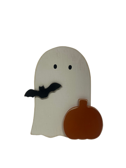 Ghost with bat and pumpkin overlays