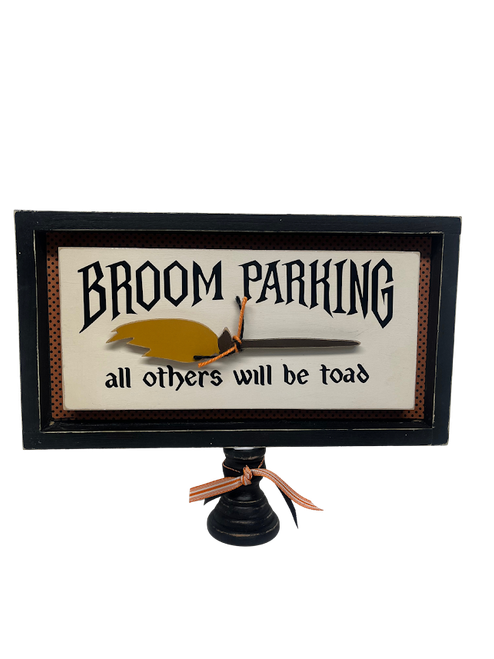 Broom Parking 6 1/2 x 12 box sign with broom and candle stick