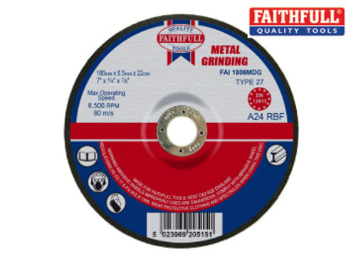 Faithfull (FAI1806MDG) Depressed Centre Metal Grinding Disc 180 x 6.5 x 22.23mm