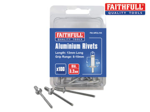 Faithfull (FAIAR3L100) Aluminium Rivets 3.2 x 13mm Long Pre-Pack of 100
