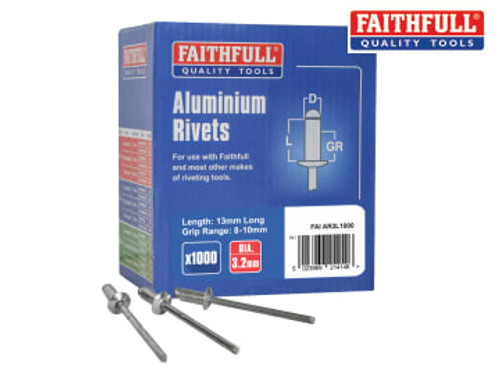 Faithfull (FAIAR3L1000) Aluminium Rivets 3.2 x 13mm Long Bulk Pack of 1000