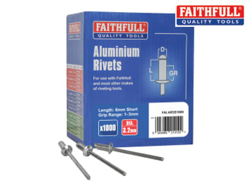 Faithfull (FAIAR3S1000) Aluminium Rivets 3.2 x 6mm Short Bulk Pack of 1000