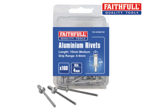 Faithfull (FAIAR4M100) Aluminium Rivets 4 x 10mm Medium Pre-Pack of 100