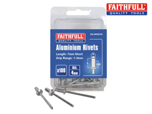Faithfull (FAIAR4S100) Aluminium Rivets 4 x 7mm Short Pre-Pack of 100