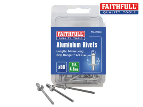 Faithfull (FAIAR5L50) Aluminium Rivets 4.8 x 14mm Long Pre-Pack of 50