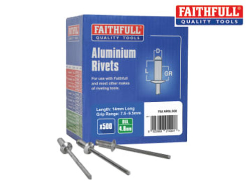 Faithfull (FAIAR5L500) Aluminium Rivets 4.8 x 14mm Long Bulk Pack of 500