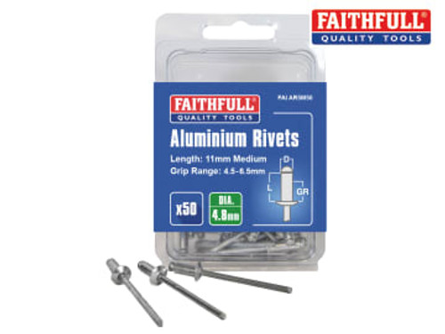 Faithfull (FAIAR5M50) Aluminium Rivets 4.8 x 11mm Medium Pre-Pack of 50