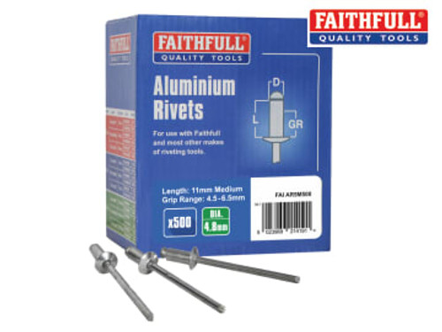 Faithfull (FAIAR5M500) Aluminium Rivets 4.8 x 11mm Medium Bulk Pack of 500