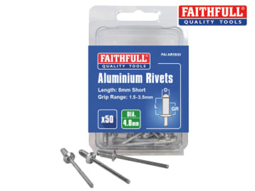 Faithfull (FAIAR5S50) Aluminium Rivets 4.8 x 8mm Short Pre-Pack of 50