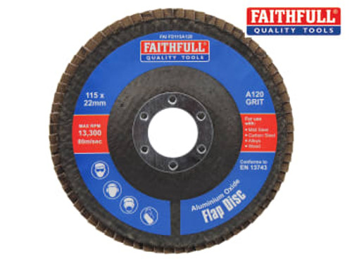 Faithfull (FAIFD115A120) Aluminium Oxide Flap Disc 115 x 22mm 120 Grit
