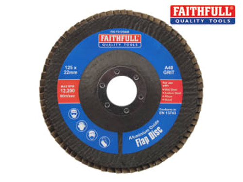 Faithfull (FAIFD125A40) Aluminium Oxide Flap Disc 125 x 22mm 40 Grit