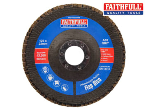 Faithfull (FAIFD125A80) Aluminium Oxide Flap Disc 125 x 22mm 80 Grit
