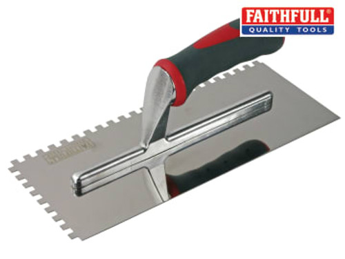 Faithfull (FAISGTNOT6SS) Notched Trowel Serrated 6mm Stainless Steel Soft Grip Handle 11 x 4.1/2in