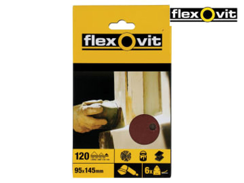 Flexovit (63642526409) Detail Hook & Loop Sanding Sheets 95x145mm Fine 120G (Pack 6)