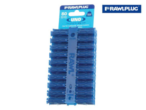 Rawlplug (R-U1-BLU-80-C) Blue UNO Plugs 8 x 32mm (Card 80)
