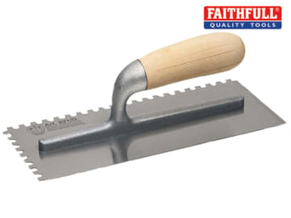 Faithfull (FAI822) 822 Adhesive Trowel Serrated Edge 6mm Wooden Handle 11 x 4.3/4in