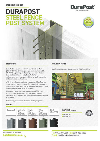 Birkdale Durapost 2.1m Steel Fence Post U Channel 