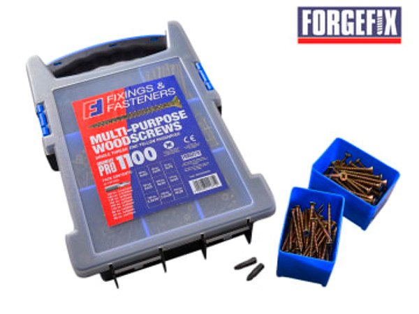 ForgeFix (MPSCREW11) Multi-Purpose Wood Screw Kit, 1100 Piece + 2 x PZ2 Bits