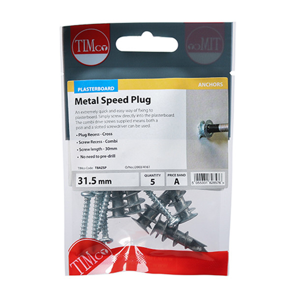 Timco 31.5mm Metal Speed Plugs & Screws - Zinc (TBAZSP) - 5 Pieces TIMpac