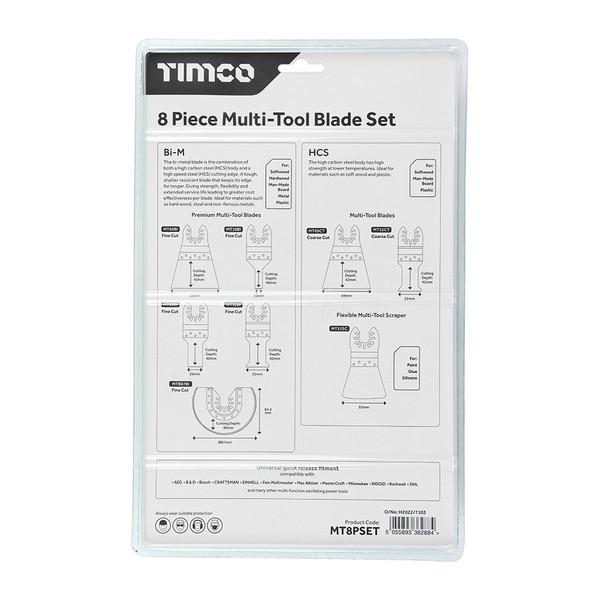 Timco Mixed Multi-Tool Blade Sets - 8 Piece Set (MT8PSET)