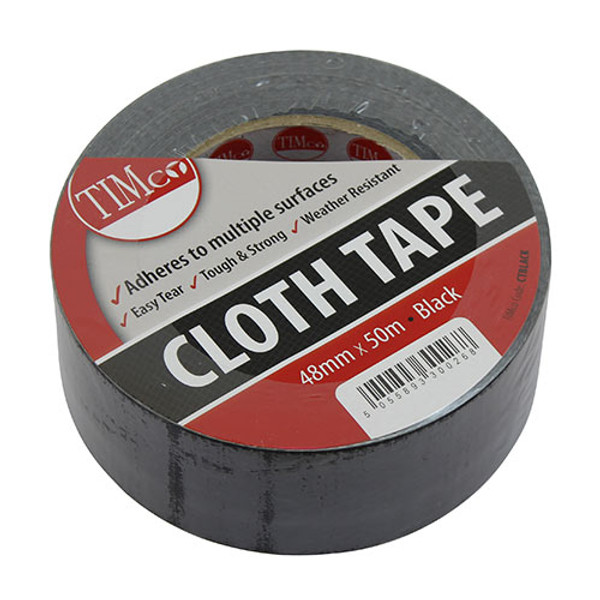 Timco 50m x 48mm Cloth Tape - Black (CTBLACK)