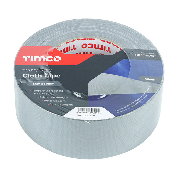 Timco 50m x 50mm Heavy Duty Cloth Tape - Silver (HDCTSILVER)