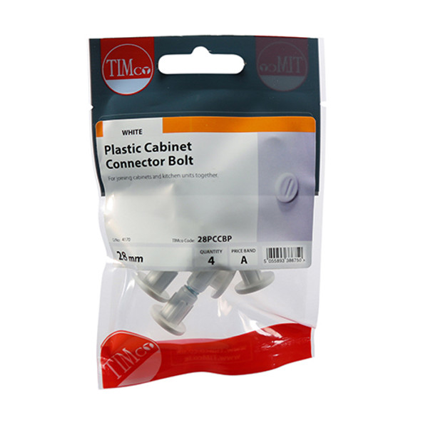 Timco 28mm Plastic Cabinet Connector Bolts - White (28PCCBP) - 4 Pieces TIMpac