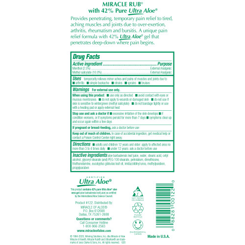 Miracle Rub Pain Relieving Cream 32 ounce bottle back panel.
