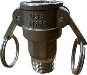 QSOAP - Cam-and-Groove Hose Coupling with Locking Levers, 316 Stainless Steel Long Straight Socket, 1 Coupling Size x 1 NPT Male