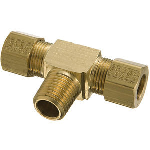 3/8" Tube x 1/4" Male NPT Brass Branch Tee (tire shine)