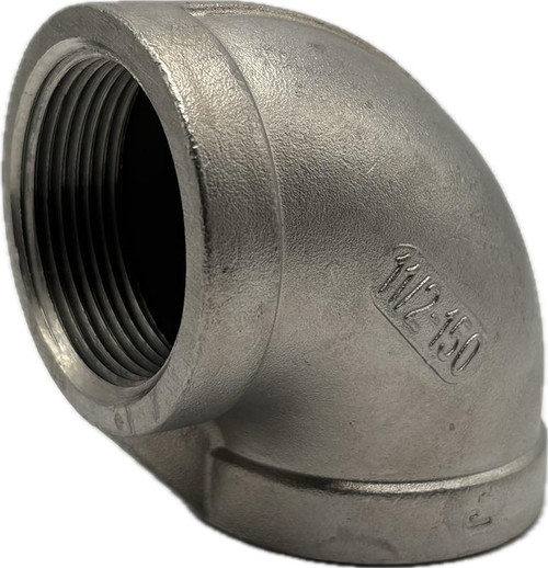 304 Stainless Steel Threaded 90° Elbow, 1.5", 150# (30401063.00015)