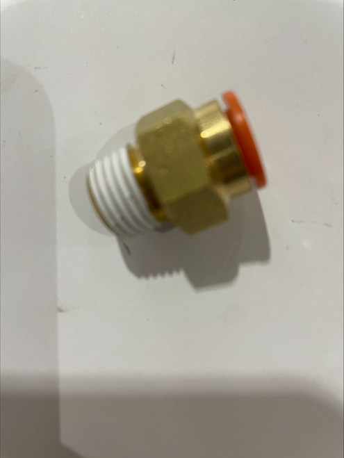 11 (3/8"OD) x 35 (1/4"NPT) KQ2 Series White/Brass Male Half-Union w/Sealant