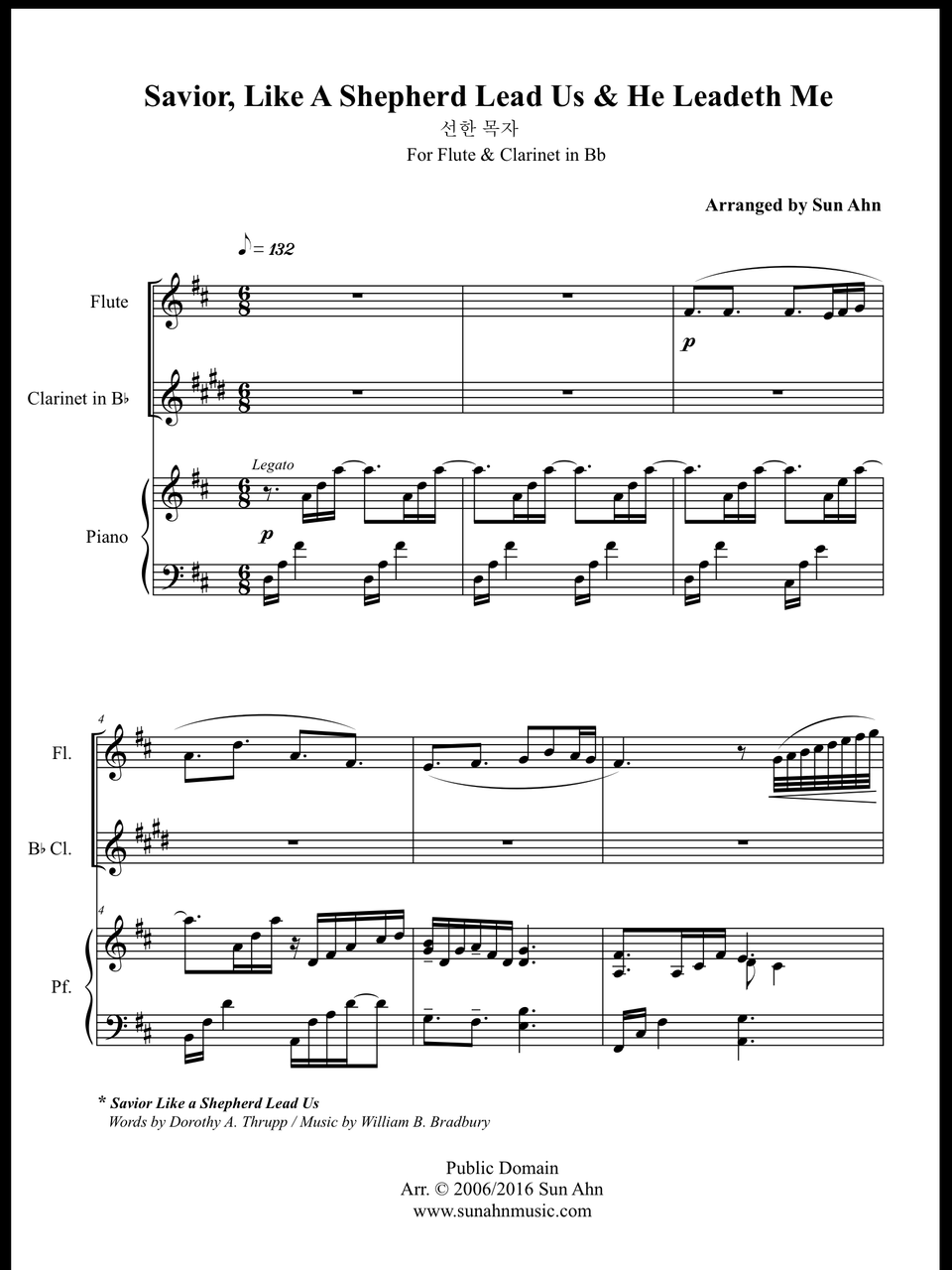 Savior Like a Shepherd Lead Us & He Leadeth Me For Flute,Bb Clarinet ...