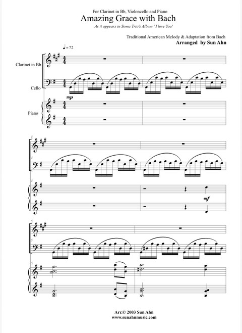 Amazing Grace with Bach For Clarinet in Bb, Cello & Piano