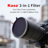 Kase 77mm Variable ND3-256 (1.5-8 Stop) & CPL & Black Mist 1/4 3-in-1  Screw-in Round Filter with 82mm Lens Cap
