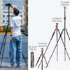  K&F Concept KF09.096V1 SA254T3 76''/1.9m Aluminum Travel Tripod with Transverse Center Column 